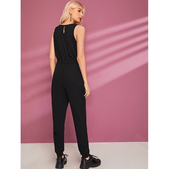 Black Casual Jumpsuit Drawstring Waist - Picture 4 of 10